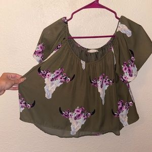 Altar'd State/Floral Boho Cow Skull Top